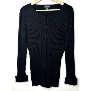Oviesse Womens Cardigan Sweater  Round Neck Button Up Long Ribbed Knit  Black XL